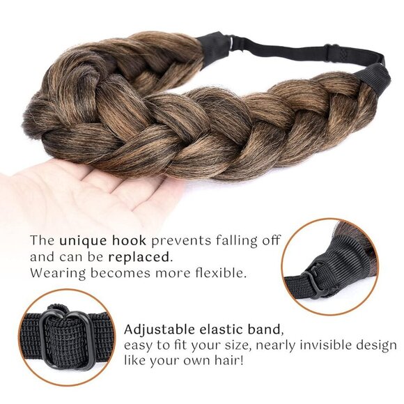 Synthetic Hair Braided Headband Wide 2 Strands Auburn Kinky Straight Hairpiece main image 2